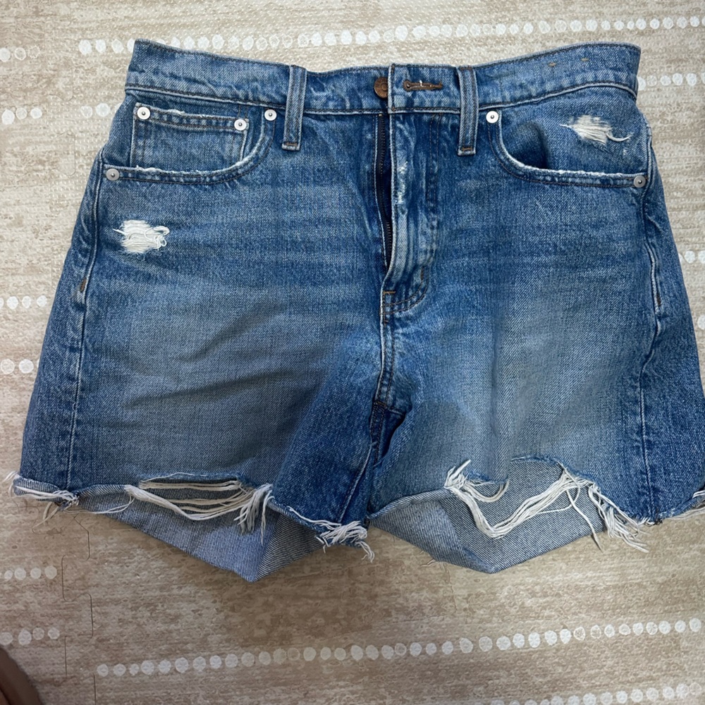 Madewell Relaxed Mid-length Distressed Blue Denim Shorts